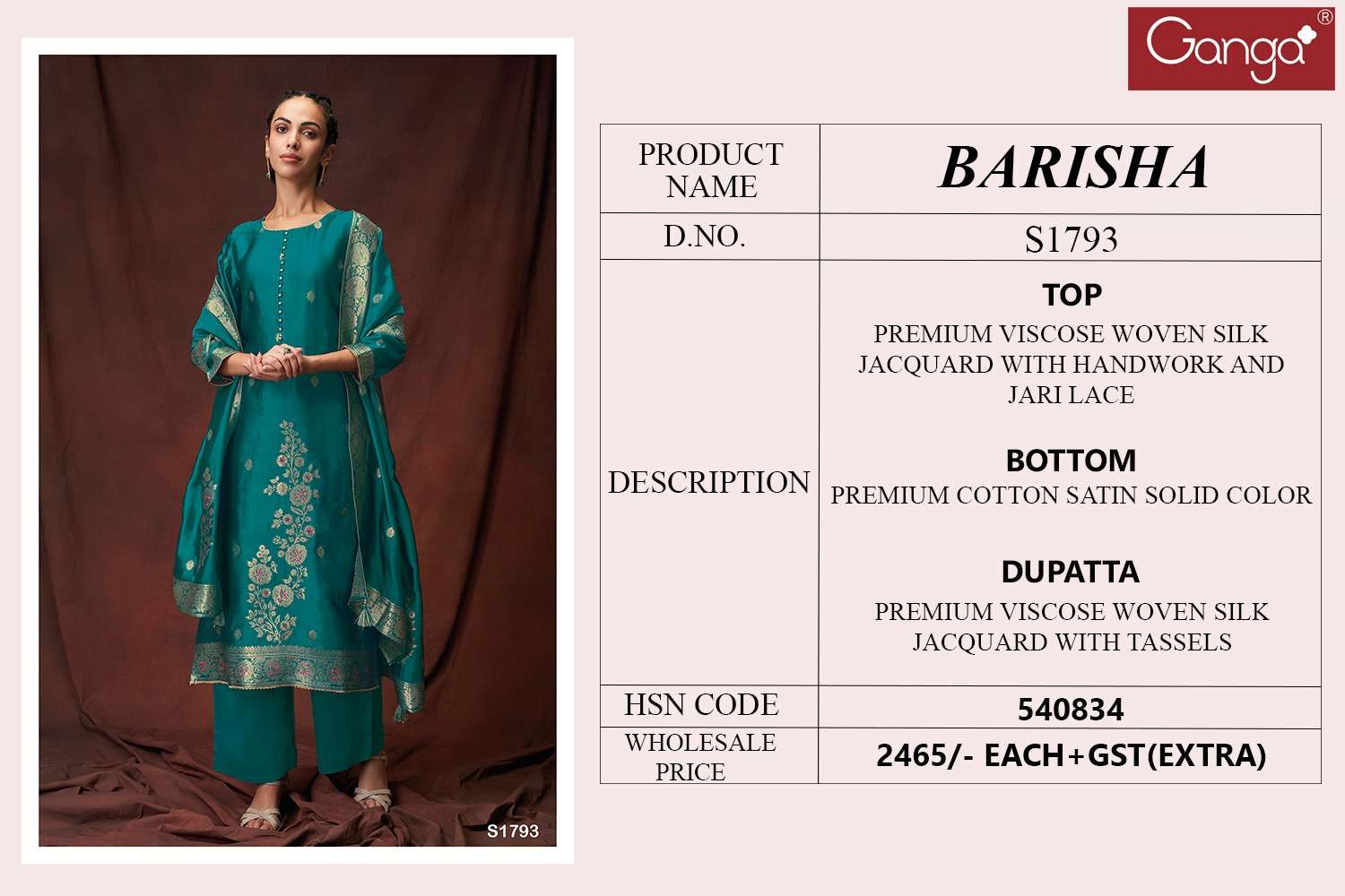 Barisha-1793 By Ganga Fashion Designer Festive Suits Beautiful Fancy Stylish Colorful Party Wear & Occasional Wear Viscose Silk Embroidery Dresses At Wholesale Price
