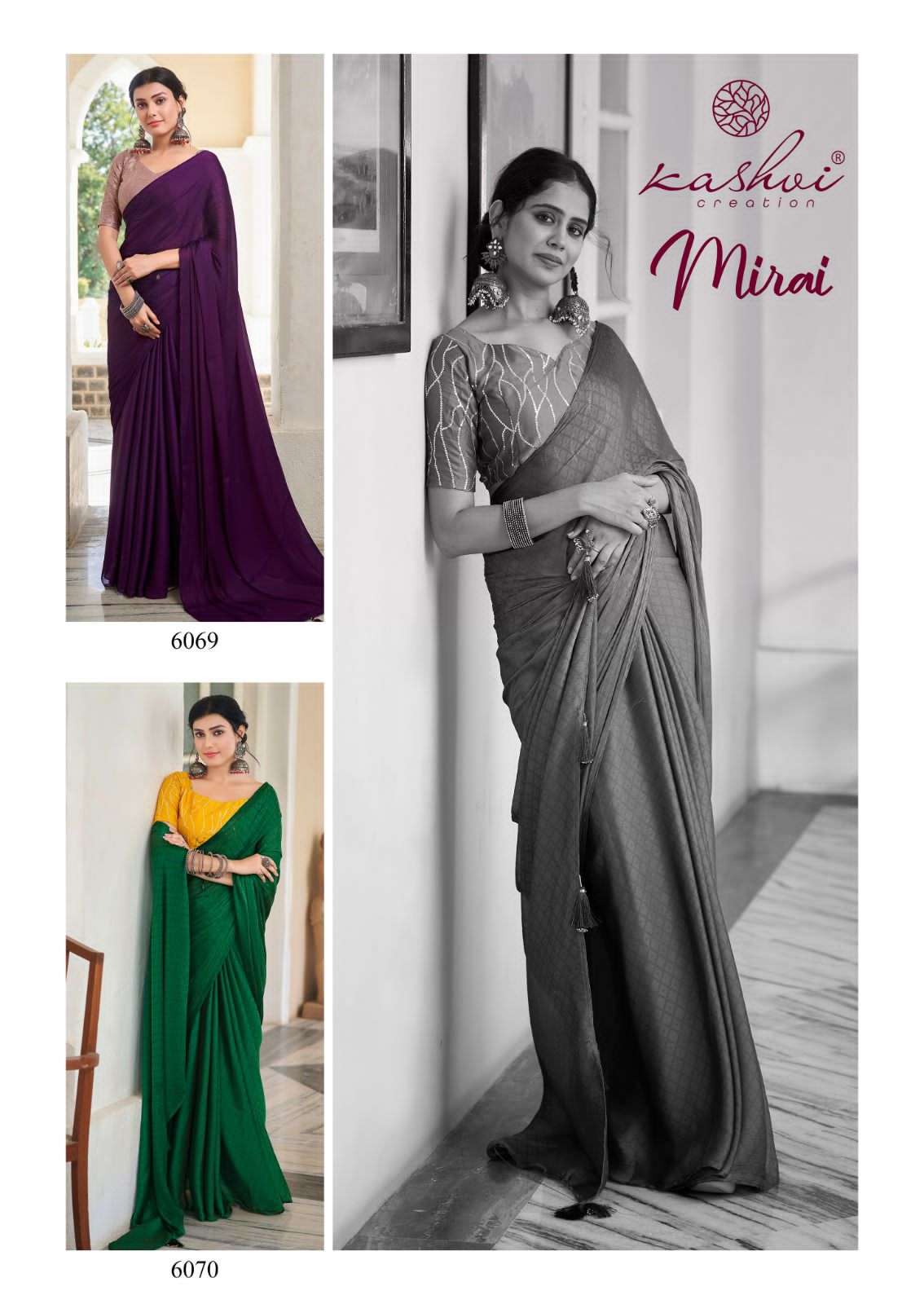 Mirai By Kashvi Creation 6063 To 6070 Series Indian Traditional Wear Collection Beautiful Stylish Fancy Colorful Party Wear & Occasional Wear Soft Satin Sarees At Wholesale Price