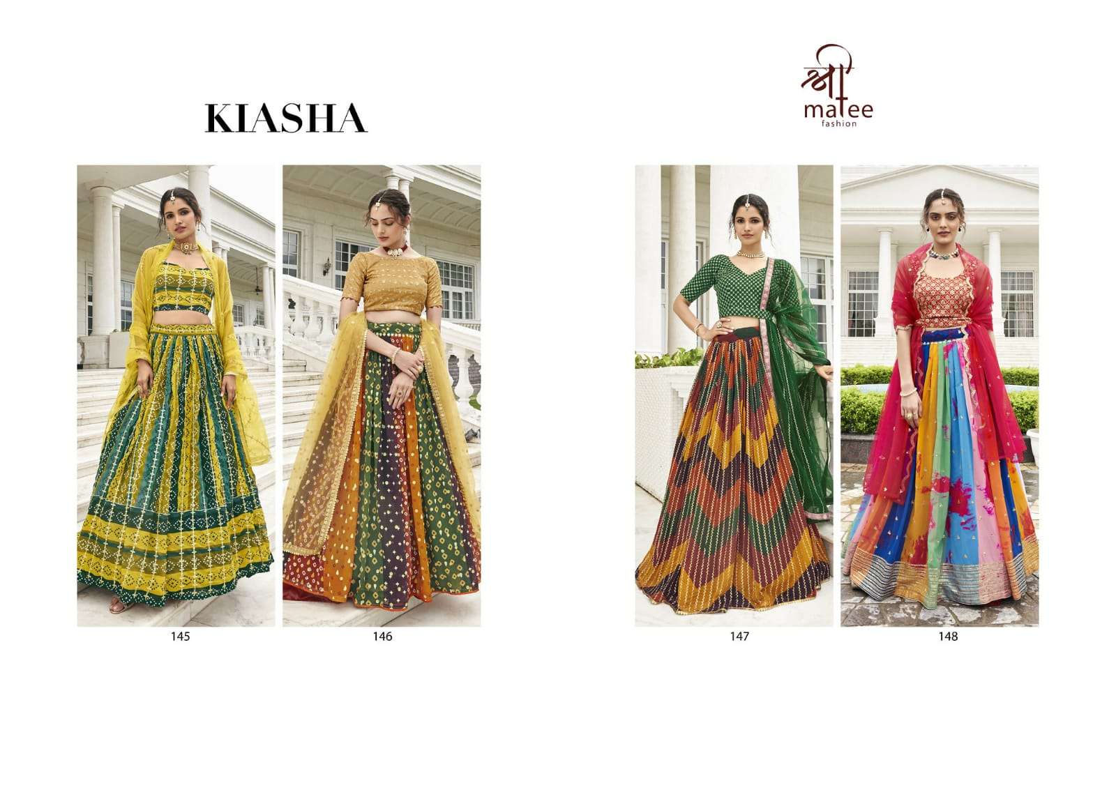 Kiasha By Shree Matee Fashion 145 To 148 Series Designer Beautiful Festive Collection Occasional Wear & Party Wear Pure Faux Georgette Lehengas At Wholesale Price