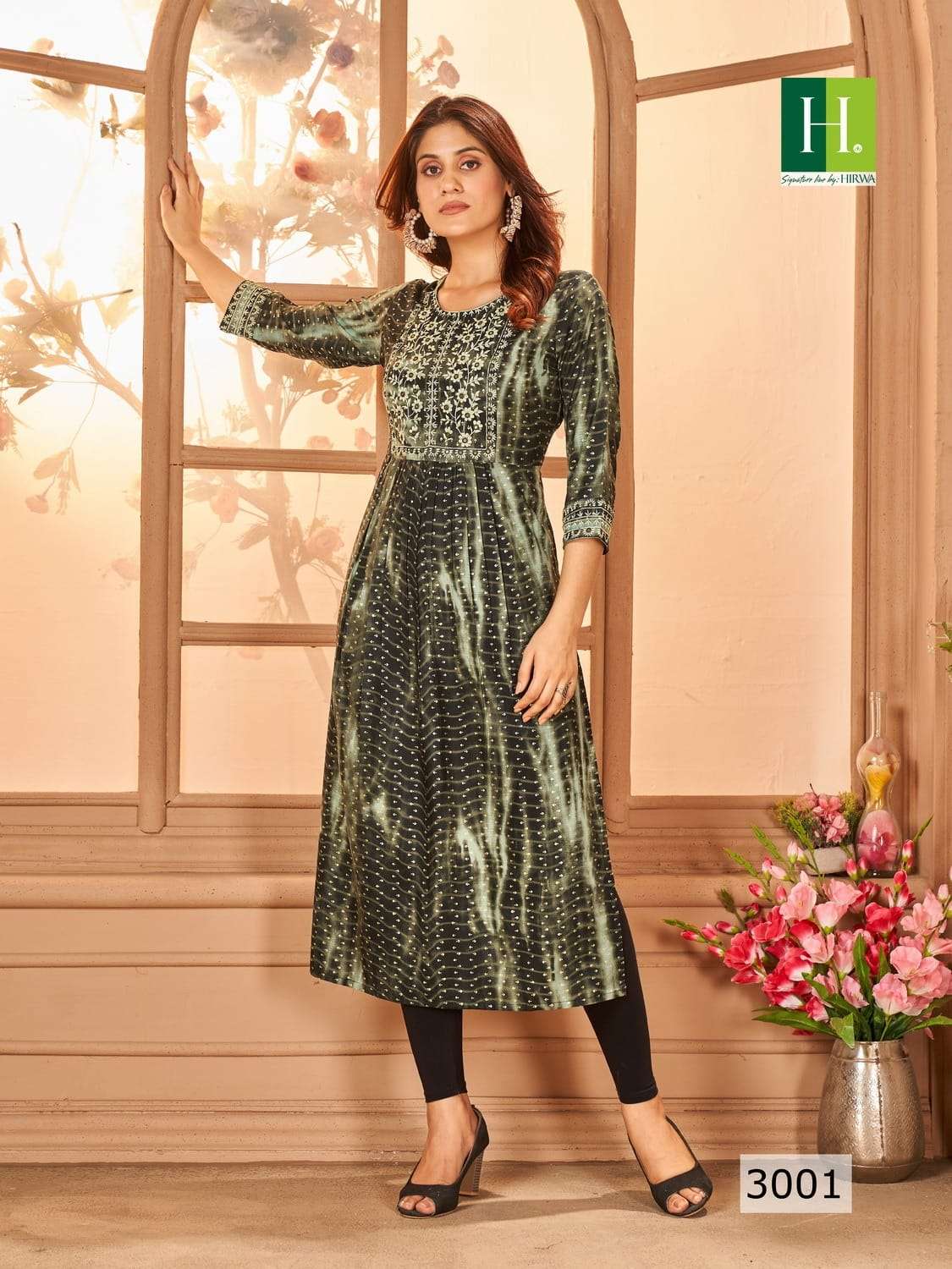 Shibori Vol-3 By Hirwa 3001 To 3008 Series Beautiful Stylish Fancy Colorful Casual Wear & Ethnic Wear Rayon Foil Embroidered Kurtis At Wholesale Price