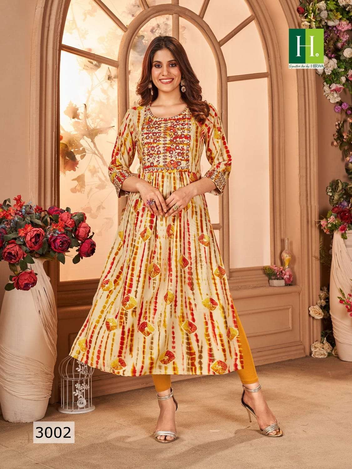 Shibori Vol-3 By Hirwa 3001 To 3008 Series Beautiful Stylish Fancy Colorful Casual Wear & Ethnic Wear Rayon Foil Embroidered Kurtis At Wholesale Price
