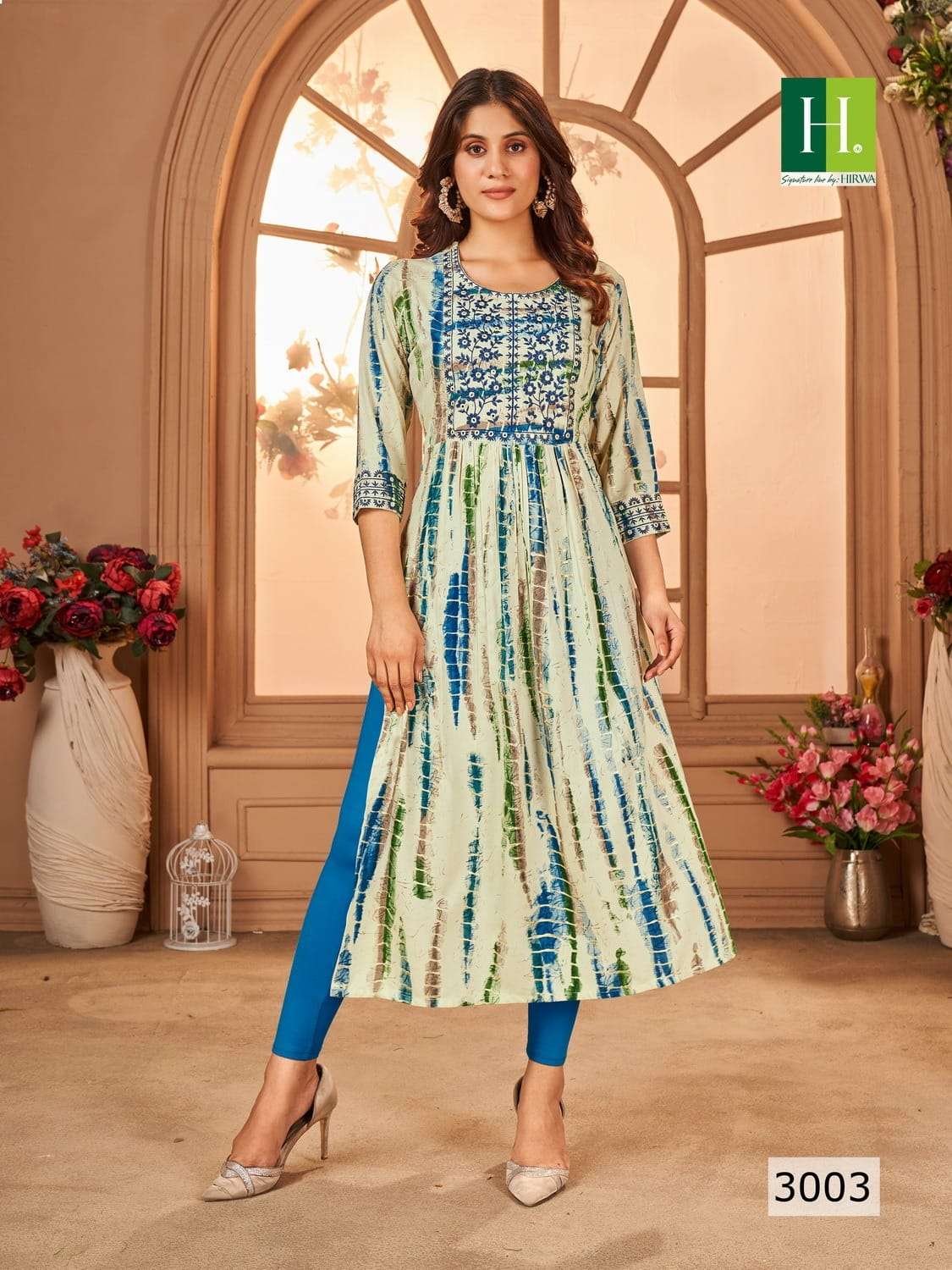 Shibori Vol-3 By Hirwa 3001 To 3008 Series Beautiful Stylish Fancy Colorful Casual Wear & Ethnic Wear Rayon Foil Embroidered Kurtis At Wholesale Price