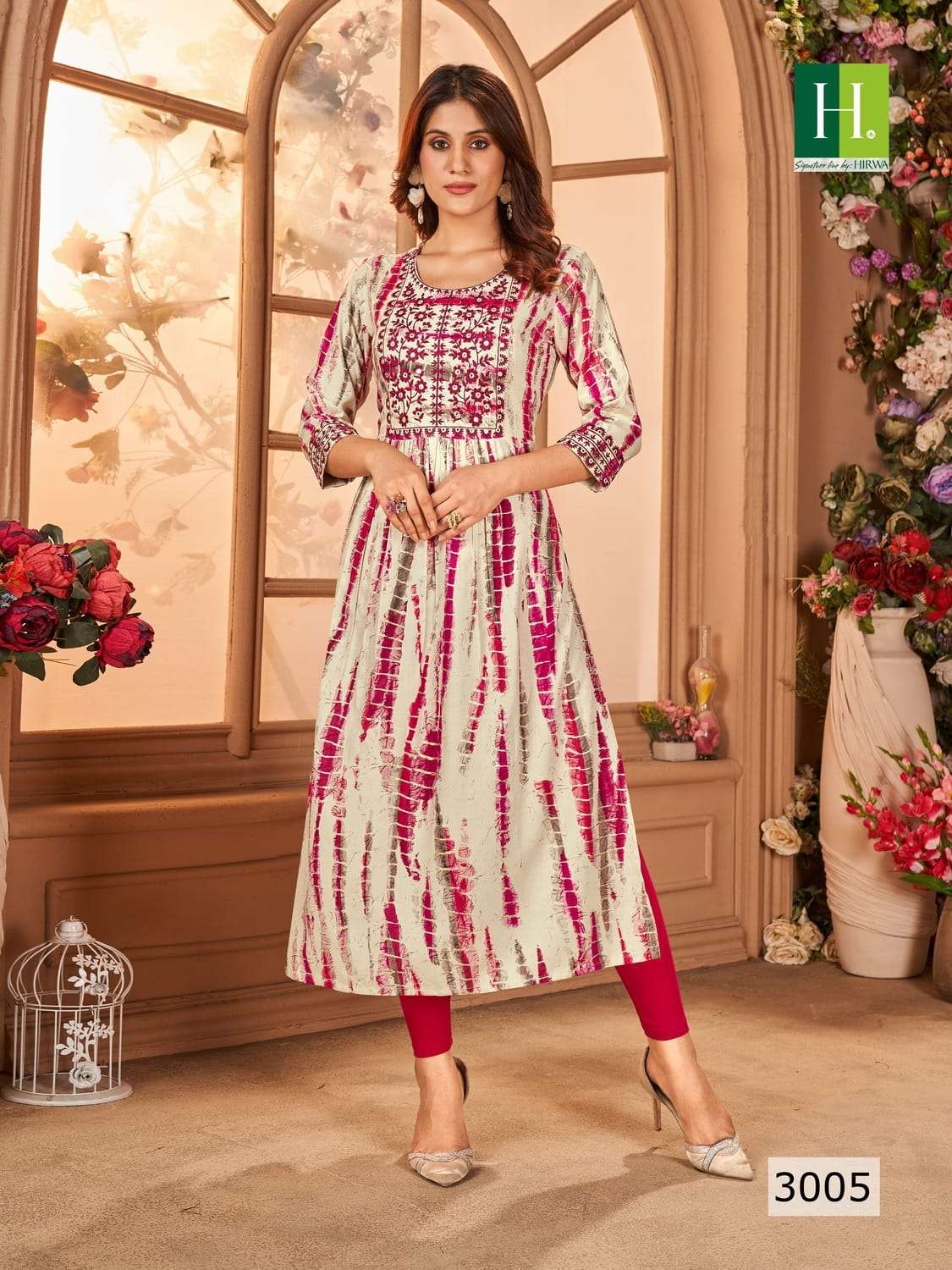Shibori Vol-3 By Hirwa 3001 To 3008 Series Beautiful Stylish Fancy Colorful Casual Wear & Ethnic Wear Rayon Foil Embroidered Kurtis At Wholesale Price