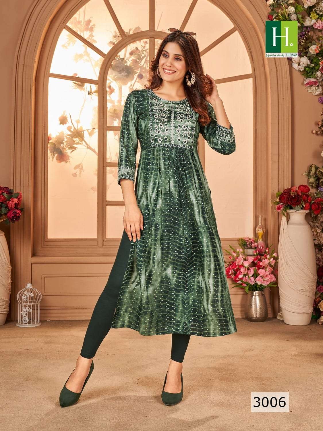 Shibori Vol-3 By Hirwa 3001 To 3008 Series Beautiful Stylish Fancy Colorful Casual Wear & Ethnic Wear Rayon Foil Embroidered Kurtis At Wholesale Price