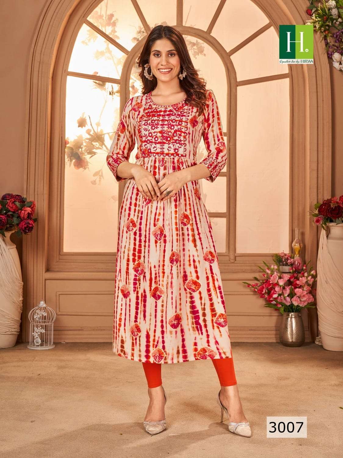 Shibori Vol-3 By Hirwa 3001 To 3008 Series Beautiful Stylish Fancy Colorful Casual Wear & Ethnic Wear Rayon Foil Embroidered Kurtis At Wholesale Price