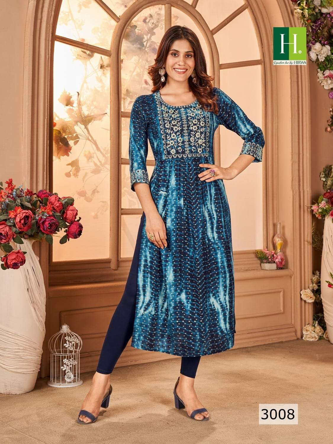 Shibori Vol-3 By Hirwa 3001 To 3008 Series Beautiful Stylish Fancy Colorful Casual Wear & Ethnic Wear Rayon Foil Embroidered Kurtis At Wholesale Price