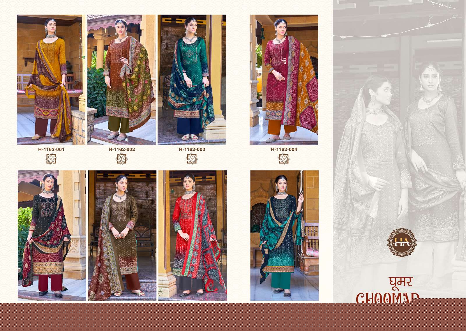 Ghoomer Vol-3 By Harshit Fashion Hub 1162-001 To 1162-008 Series Beautiful Pakistani Suits Colorful Stylish Fancy Casual Wear Pure Jam Cotton Embroidered Dresses At Wholesale Price
