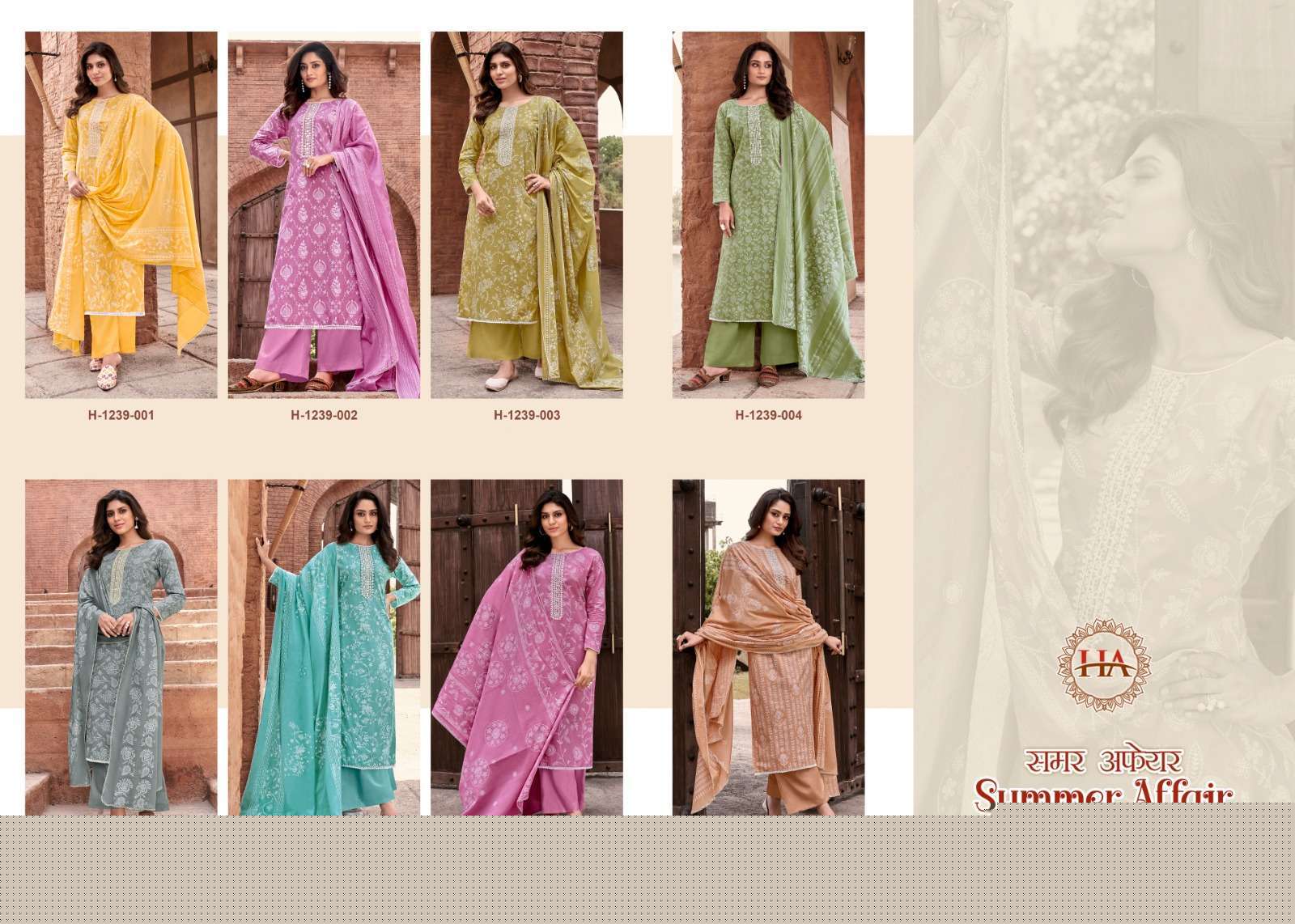 Summer Affair By Harshit Fashion Hub 1239-001 To 1239-008 Series Beautiful Stylish Suits Fancy Colorful Casual Wear & Ethnic Wear & Ready To Wear Pure Cambric Print Dresses At Wholesale Price