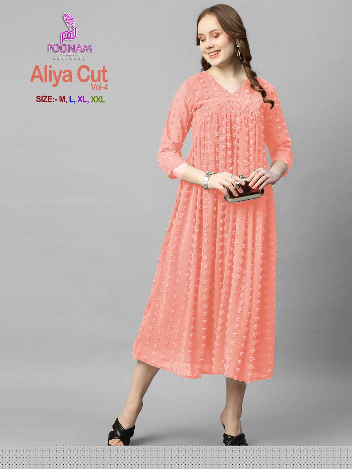 Aliya Cut Vol-4 By Poonam Designer 1001 To 1006 Series Designer Stylish Fancy Colorful Beautiful Party Wear & Ethnic Wear Collection Georgette Print Gown At Wholesale Price