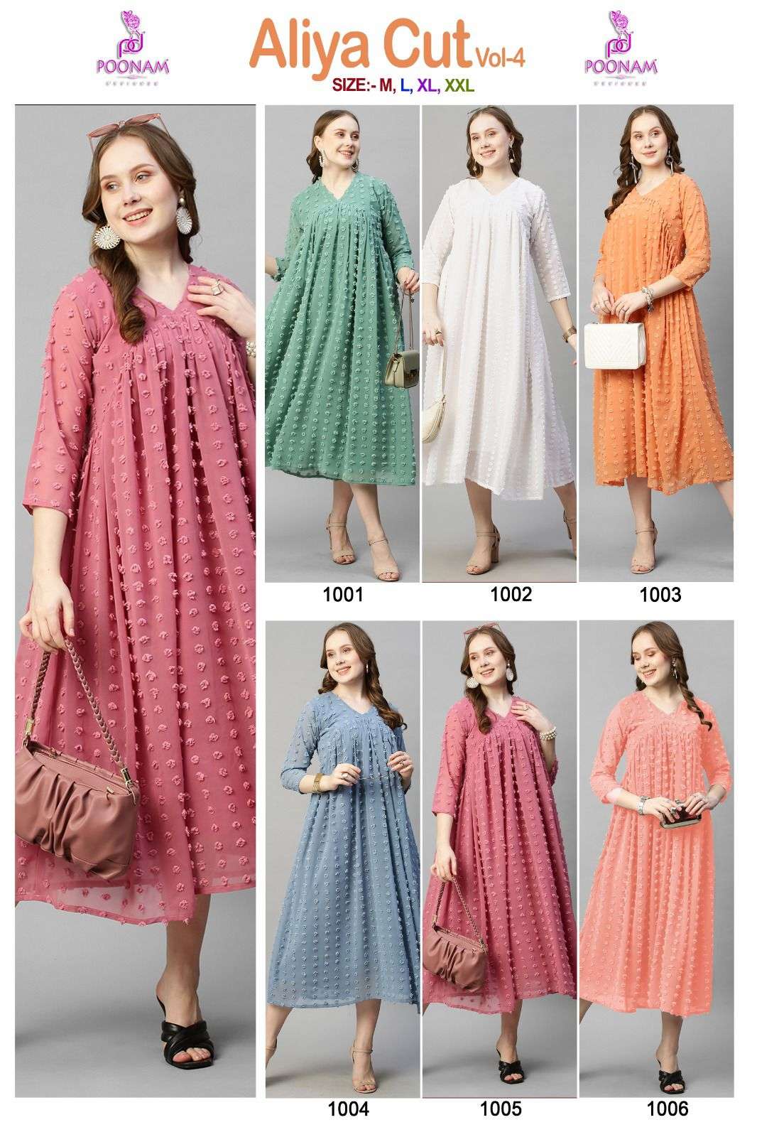 Aliya Cut Vol-4 By Poonam Designer 1001 To 1006 Series Designer Stylish Fancy Colorful Beautiful Party Wear & Ethnic Wear Collection Georgette Print Gown At Wholesale Price