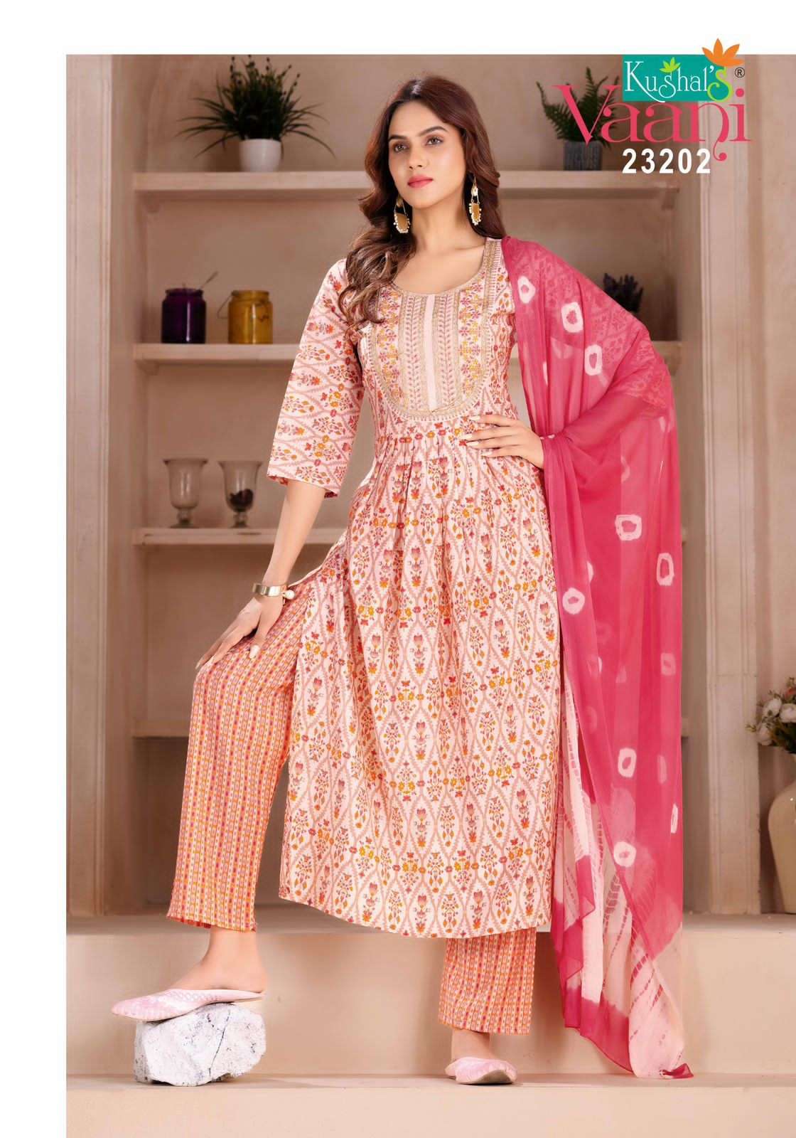 Vaani By Kushals 23201 To 23210 Series Designer Festive Suits Beautiful Fancy Stylish Colorful Party Wear & Occasional Wear Muslin Print With Embroidery Dresses At Wholesale Price