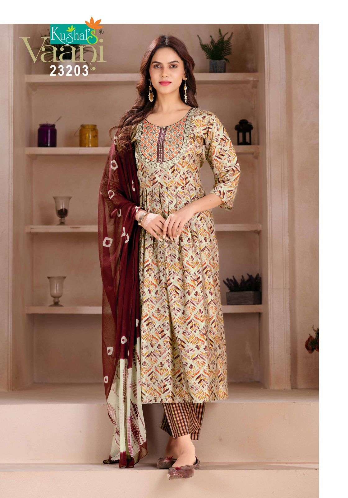 Vaani By Kushals 23201 To 23210 Series Designer Festive Suits Beautiful Fancy Stylish Colorful Party Wear & Occasional Wear Muslin Print With Embroidery Dresses At Wholesale Price