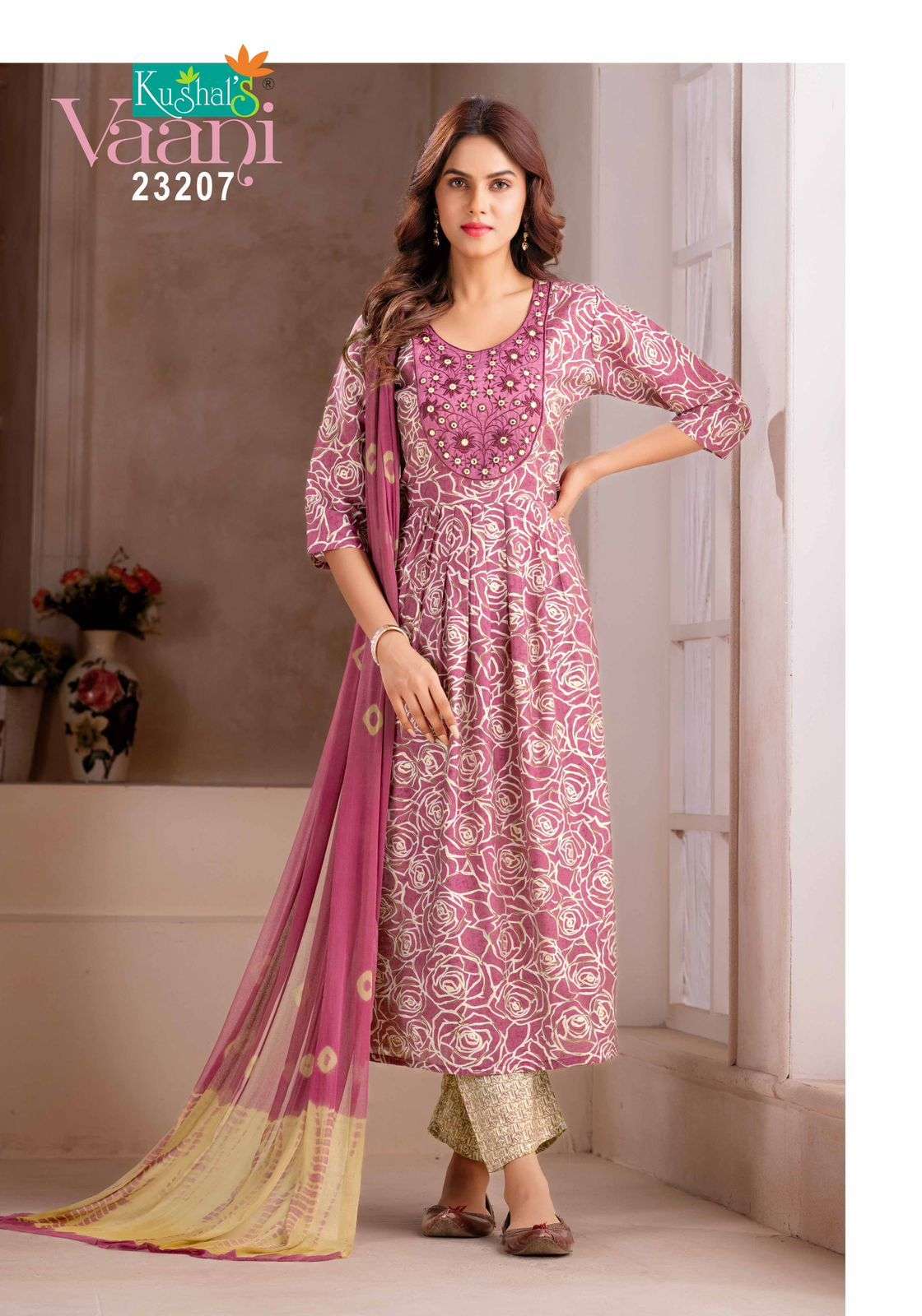 Vaani By Kushals 23201 To 23210 Series Designer Festive Suits Beautiful Fancy Stylish Colorful Party Wear & Occasional Wear Muslin Print With Embroidery Dresses At Wholesale Price