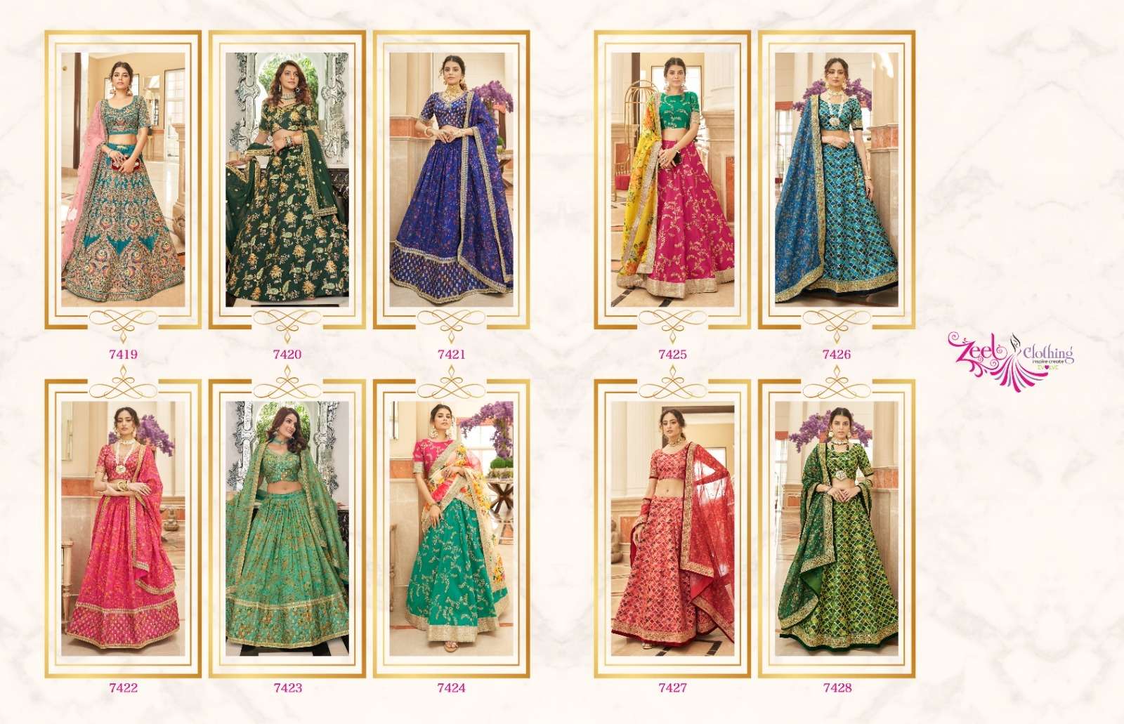 Cultural Vol-2 By Zeel Clothing 7419 To 7428 Series Beautiful Designer Collection Occasional Wear & Party Wear Velvet/Organza/Art Silk Lehengas At Wholesale Price