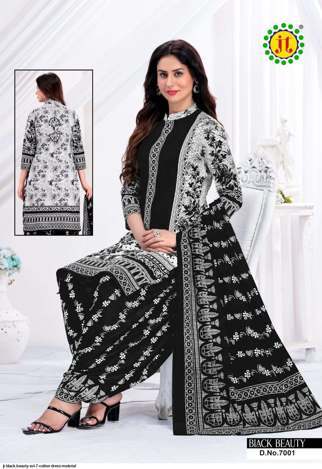 Black Beauty Vol-7 By JT 7001 To 7010 Series Beautiful Suits Colorful Stylish Fancy Casual Wear Pure Cotton Print With Work Dresses At Wholesale Price
