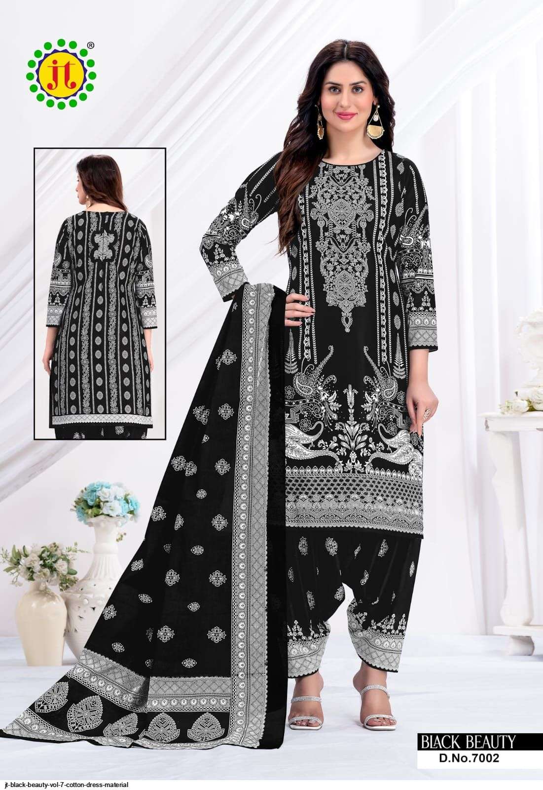 Black Beauty Vol-7 By JT 7001 To 7010 Series Beautiful Suits Colorful Stylish Fancy Casual Wear Pure Cotton Print With Work Dresses At Wholesale Price