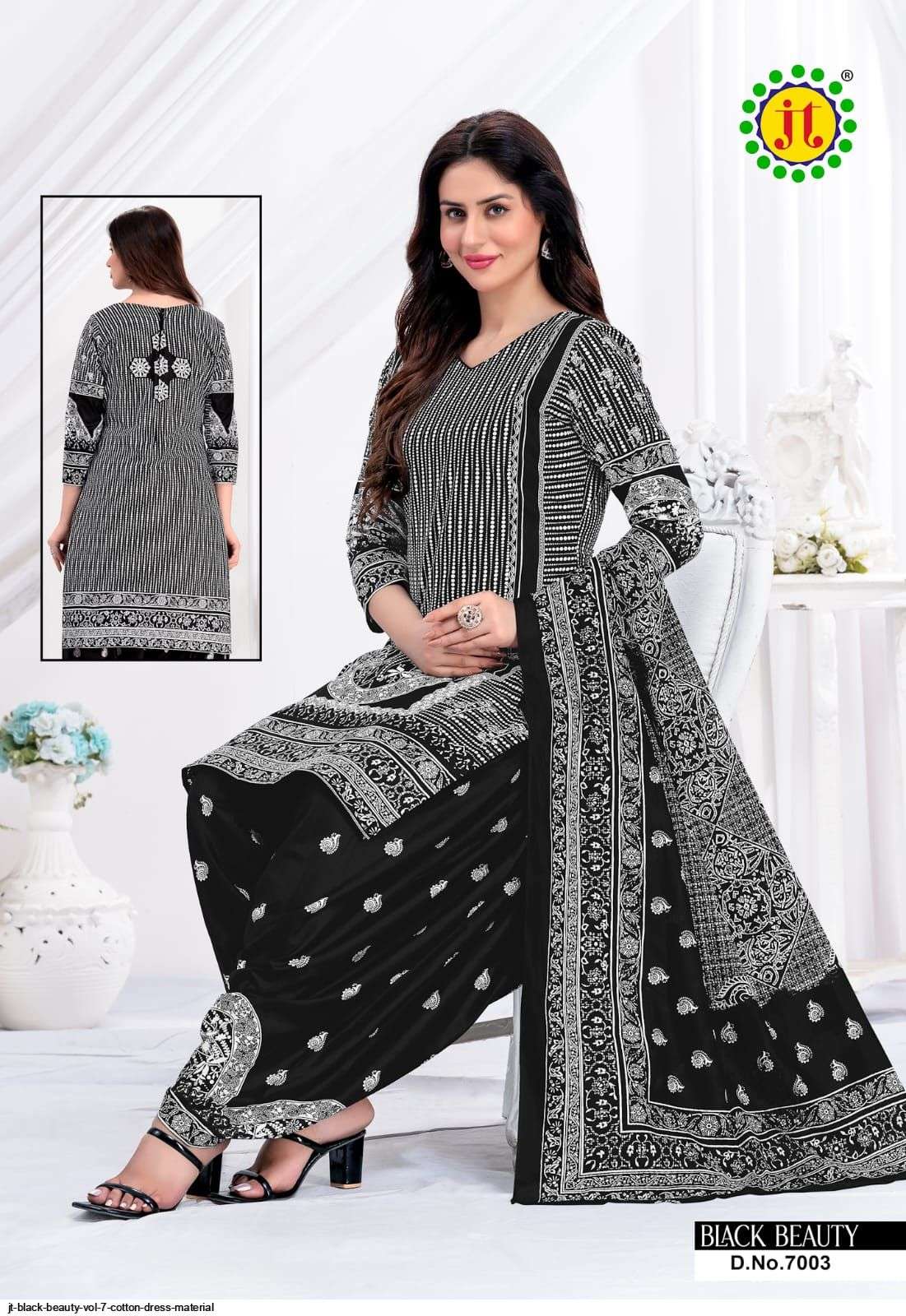 Black Beauty Vol-7 By JT 7001 To 7010 Series Beautiful Suits Colorful Stylish Fancy Casual Wear Pure Cotton Print With Work Dresses At Wholesale Price