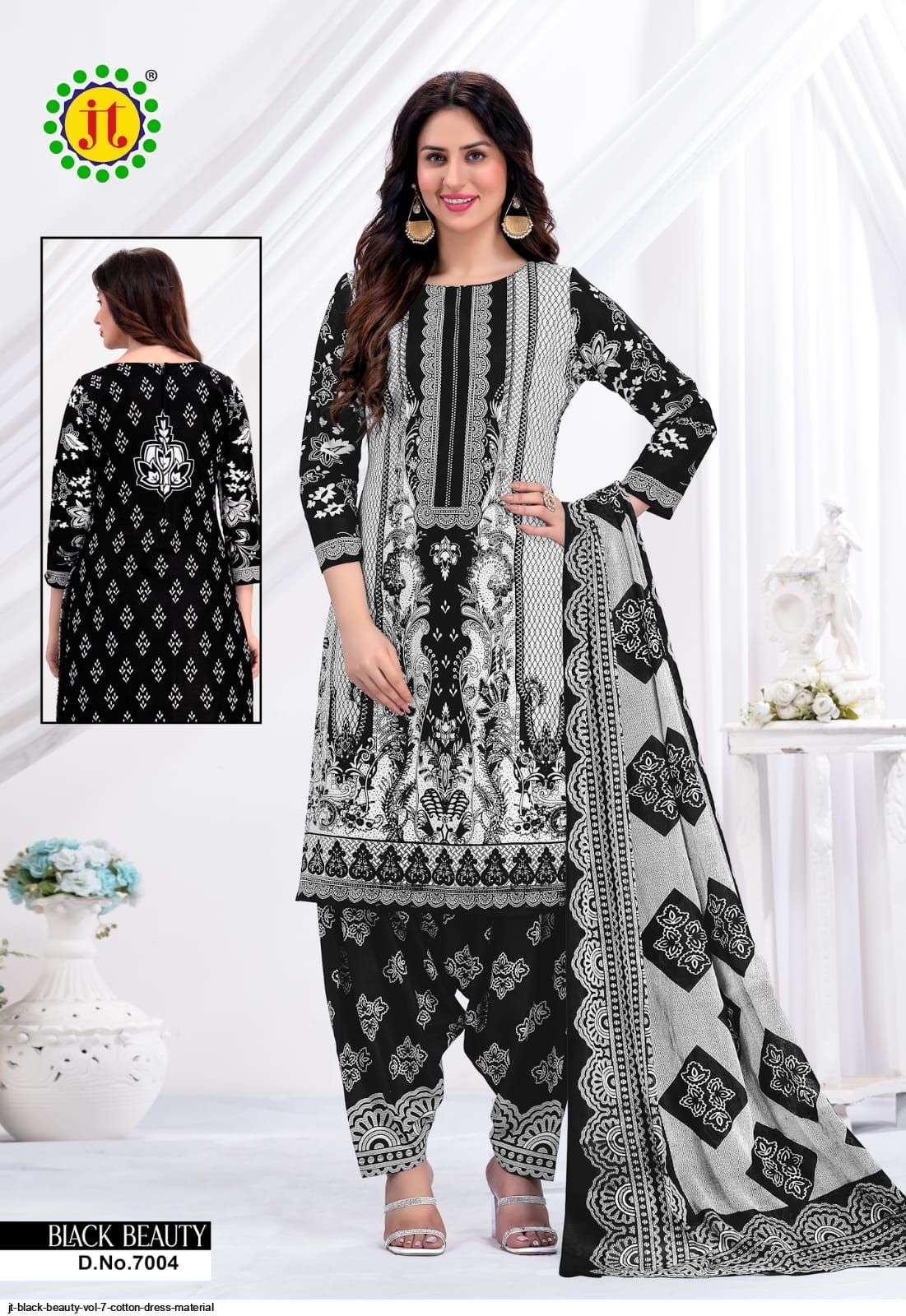 Black Beauty Vol-7 By JT 7001 To 7010 Series Beautiful Suits Colorful Stylish Fancy Casual Wear Pure Cotton Print With Work Dresses At Wholesale Price