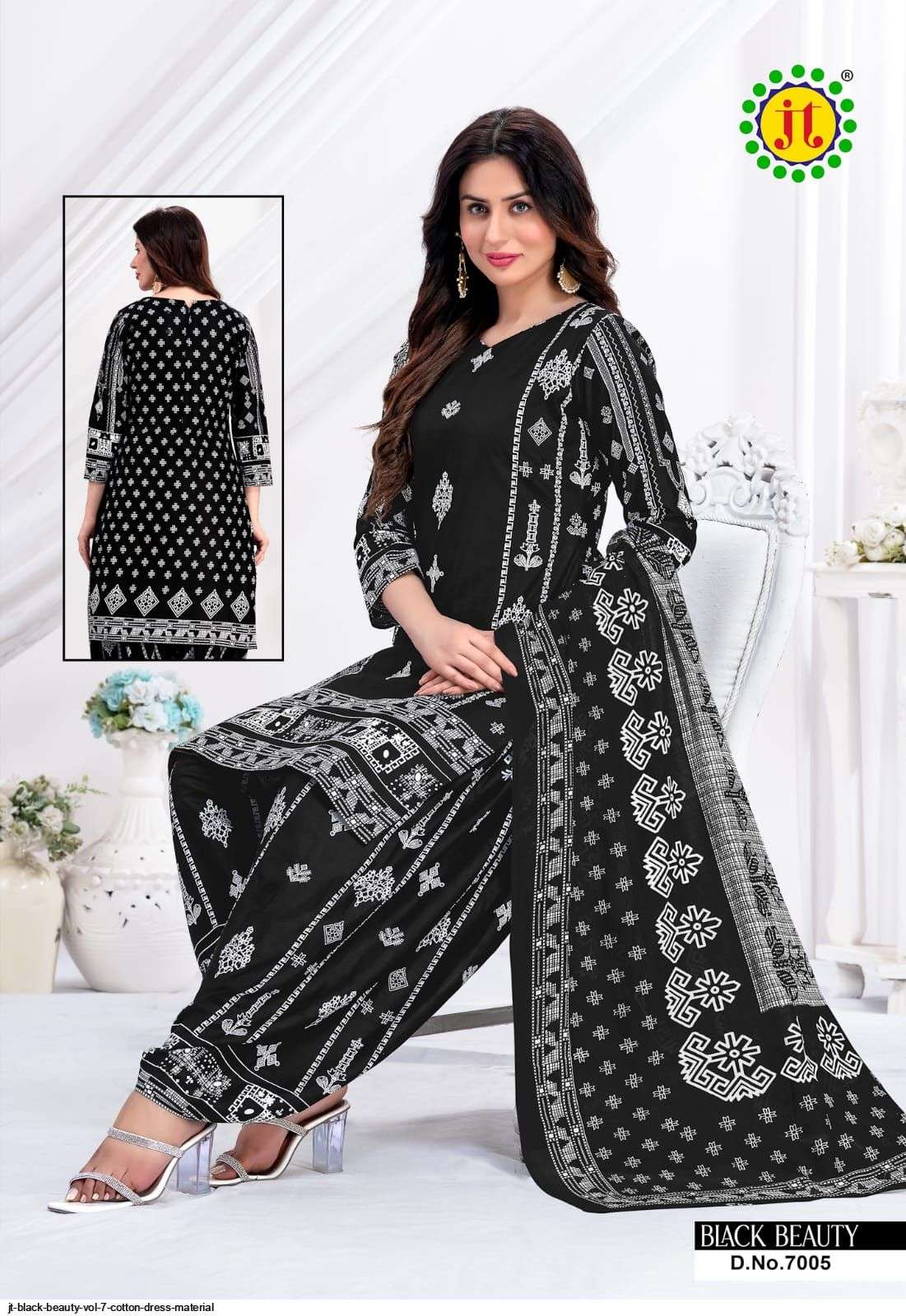 Black Beauty Vol-7 By JT 7001 To 7010 Series Beautiful Suits Colorful Stylish Fancy Casual Wear Pure Cotton Print With Work Dresses At Wholesale Price