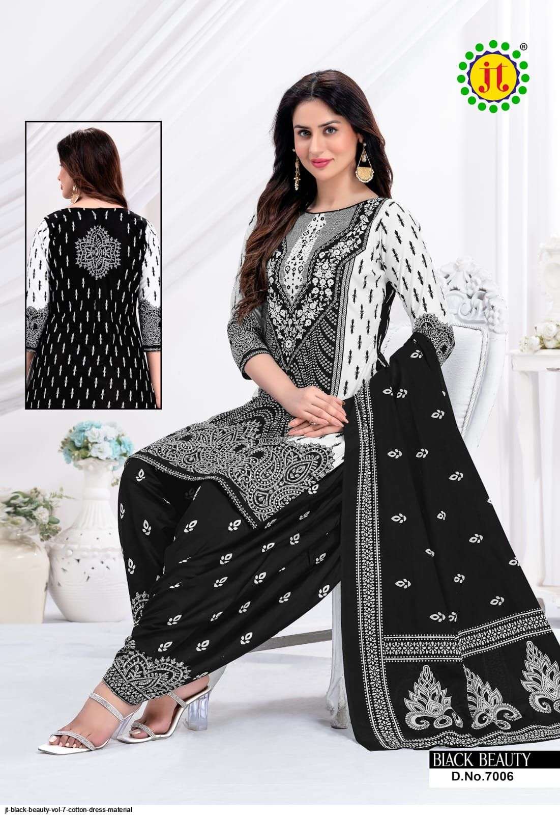 Black Beauty Vol-7 By JT 7001 To 7010 Series Beautiful Suits Colorful Stylish Fancy Casual Wear Pure Cotton Print With Work Dresses At Wholesale Price