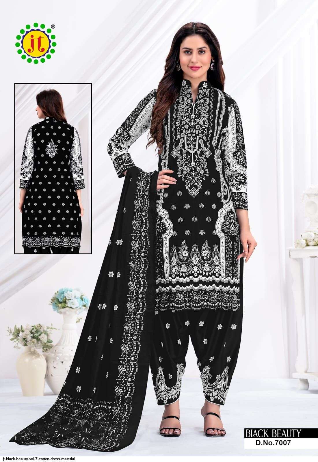 Black Beauty Vol-7 By JT 7001 To 7010 Series Beautiful Suits Colorful Stylish Fancy Casual Wear Pure Cotton Print With Work Dresses At Wholesale Price