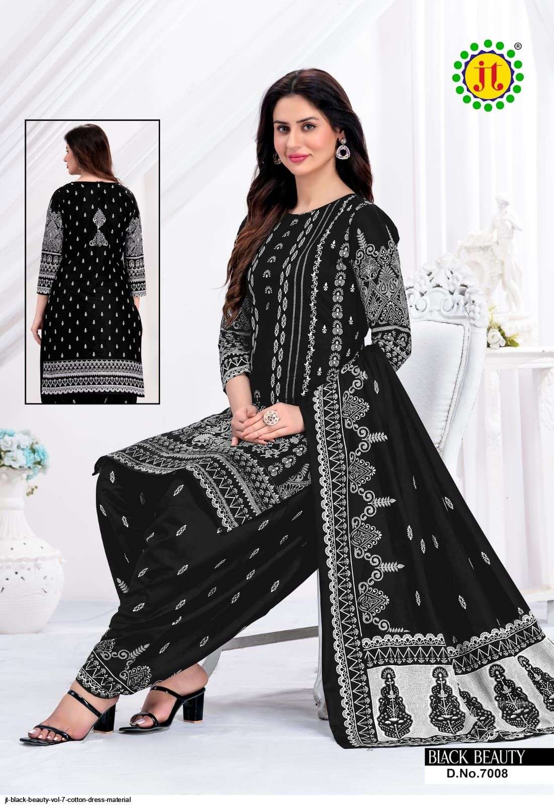 Black Beauty Vol-7 By JT 7001 To 7010 Series Beautiful Suits Colorful Stylish Fancy Casual Wear Pure Cotton Print With Work Dresses At Wholesale Price