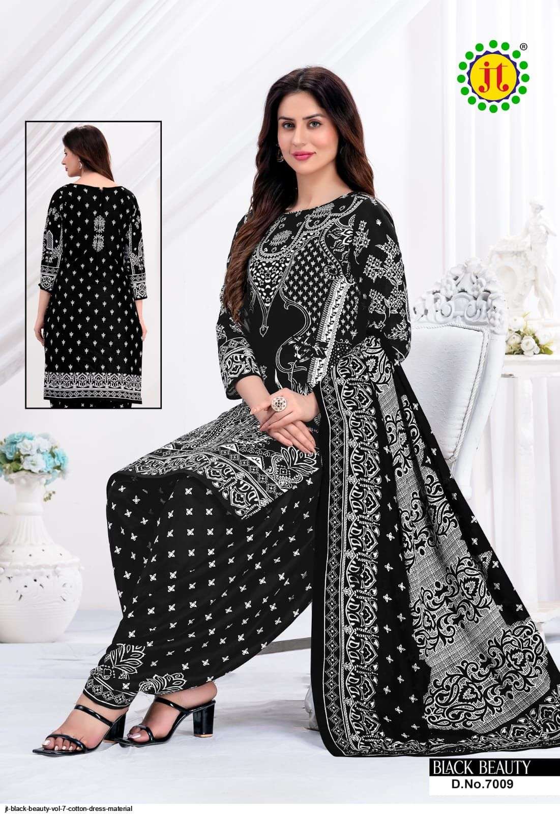 Black Beauty Vol-7 By JT 7001 To 7010 Series Beautiful Suits Colorful Stylish Fancy Casual Wear Pure Cotton Print With Work Dresses At Wholesale Price