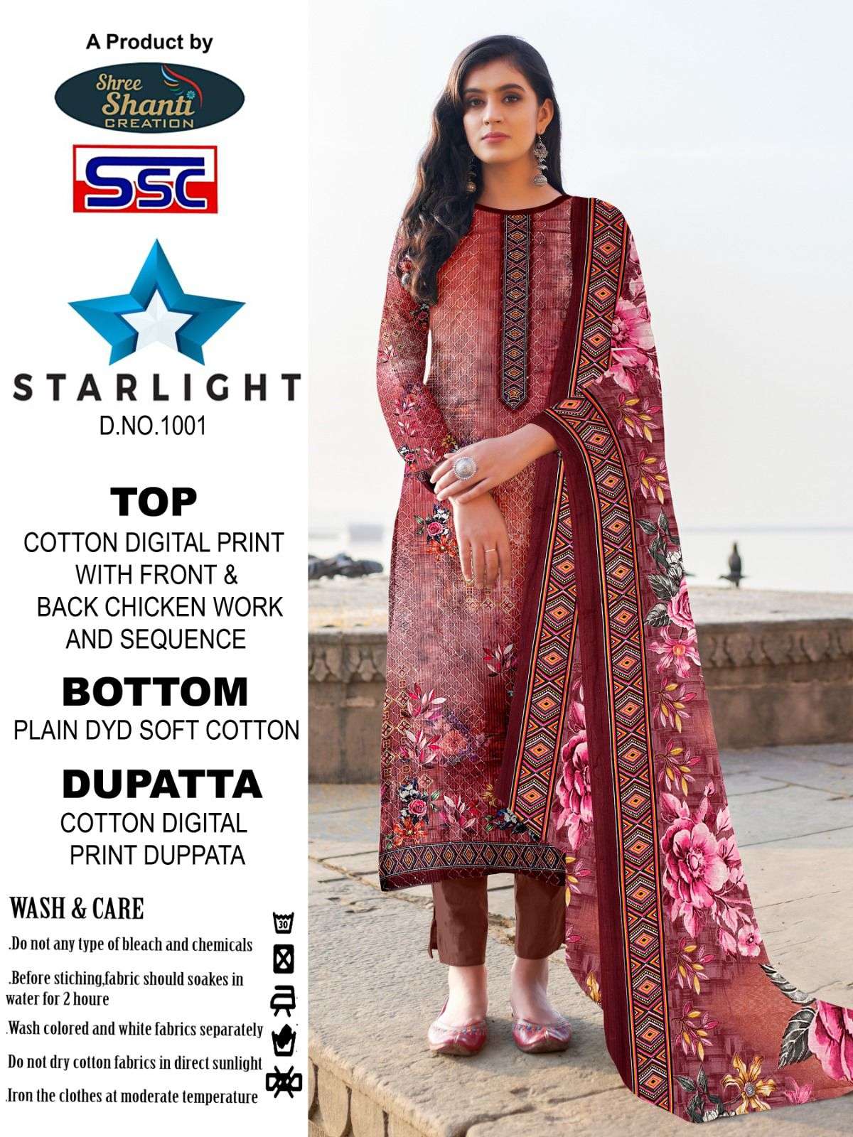 Starlight By Shree Shanti Creation 1001 To 1008 Series Designer Festive Suits Beautiful Fancy Stylish Colorful Party Wear & Occasional Wear Pure Cotton Print With Embroidery Dresses At Wholesale Price