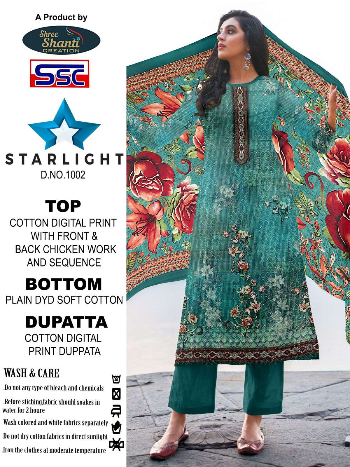 Starlight By Shree Shanti Creation 1001 To 1008 Series Designer Festive Suits Beautiful Fancy Stylish Colorful Party Wear & Occasional Wear Pure Cotton Print With Embroidery Dresses At Wholesale Price