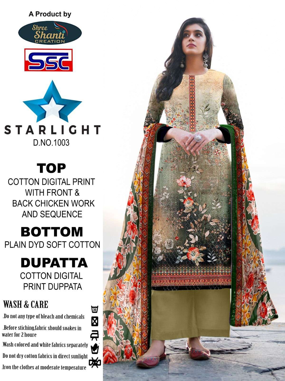 Starlight By Shree Shanti Creation 1001 To 1008 Series Designer Festive Suits Beautiful Fancy Stylish Colorful Party Wear & Occasional Wear Pure Cotton Print With Embroidery Dresses At Wholesale Price