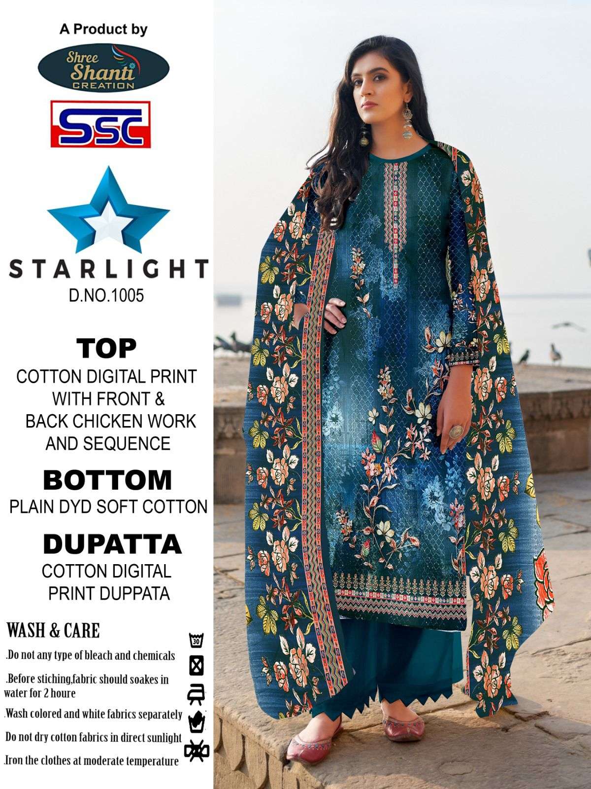 Starlight By Shree Shanti Creation 1001 To 1008 Series Designer Festive Suits Beautiful Fancy Stylish Colorful Party Wear & Occasional Wear Pure Cotton Print With Embroidery Dresses At Wholesale Price