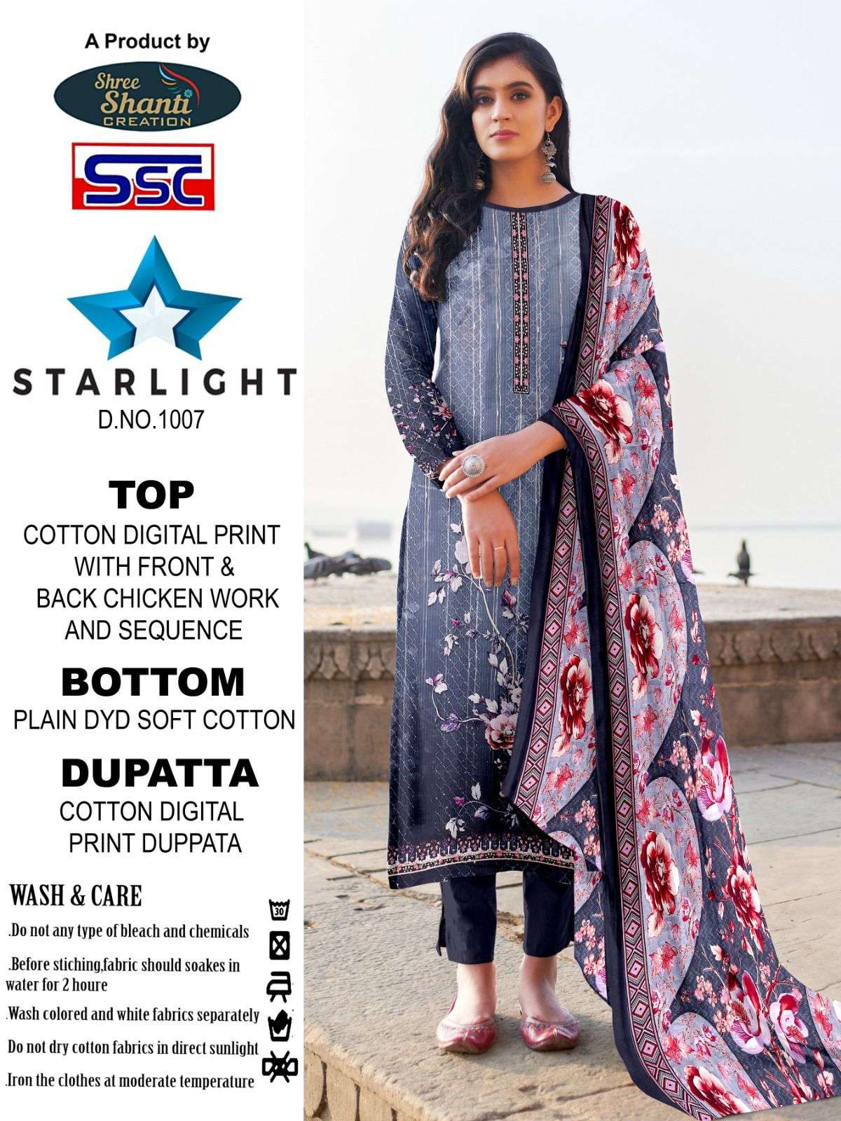 Starlight By Shree Shanti Creation 1001 To 1008 Series Designer Festive Suits Beautiful Fancy Stylish Colorful Party Wear & Occasional Wear Pure Cotton Print With Embroidery Dresses At Wholesale Price