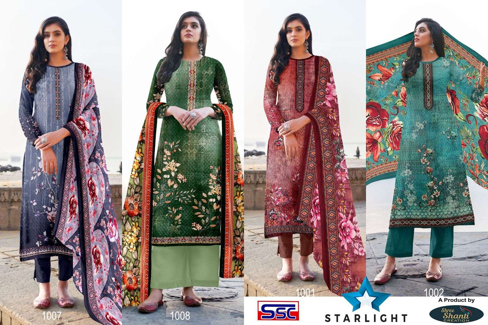 Starlight By Shree Shanti Creation 1001 To 1008 Series Designer Festive Suits Beautiful Fancy Stylish Colorful Party Wear & Occasional Wear Pure Cotton Print With Embroidery Dresses At Wholesale Price