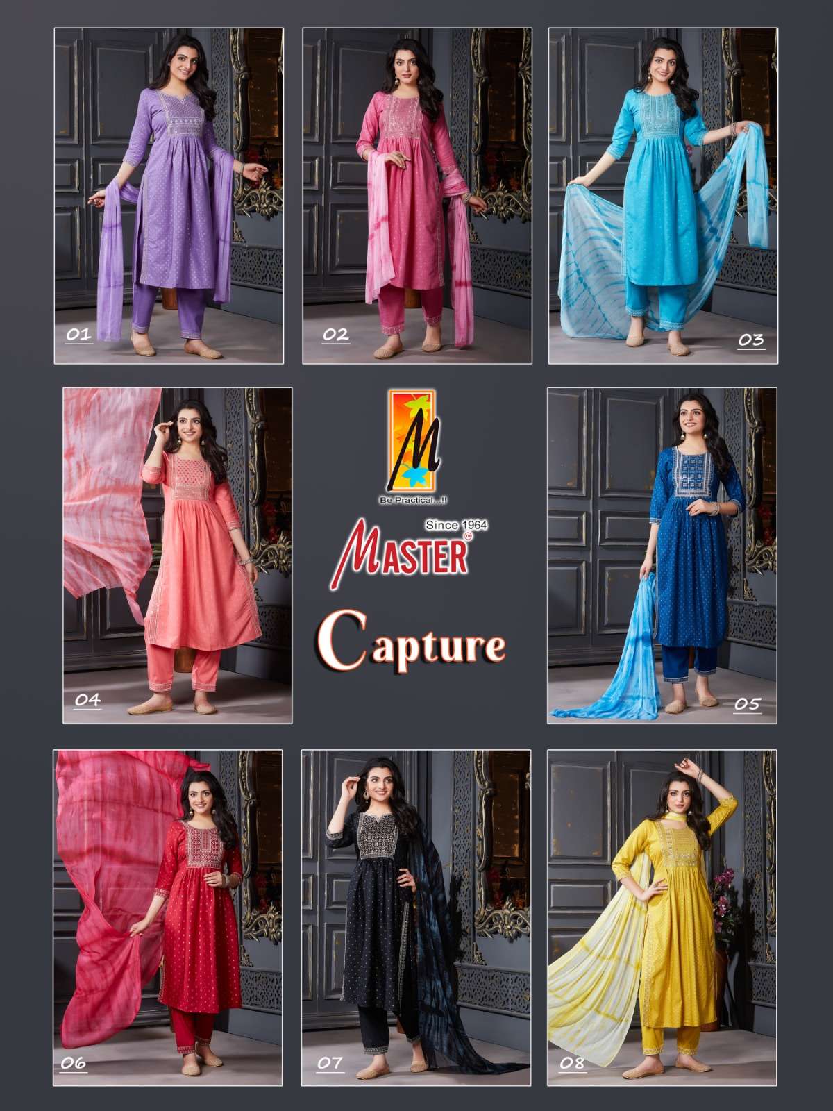 Capture By Master 01 To 08 Series Beautiful Suits Colorful Stylish Fancy Casual Wear & Ethnic Wear Rayon With Work Dresses At Wholesale Price