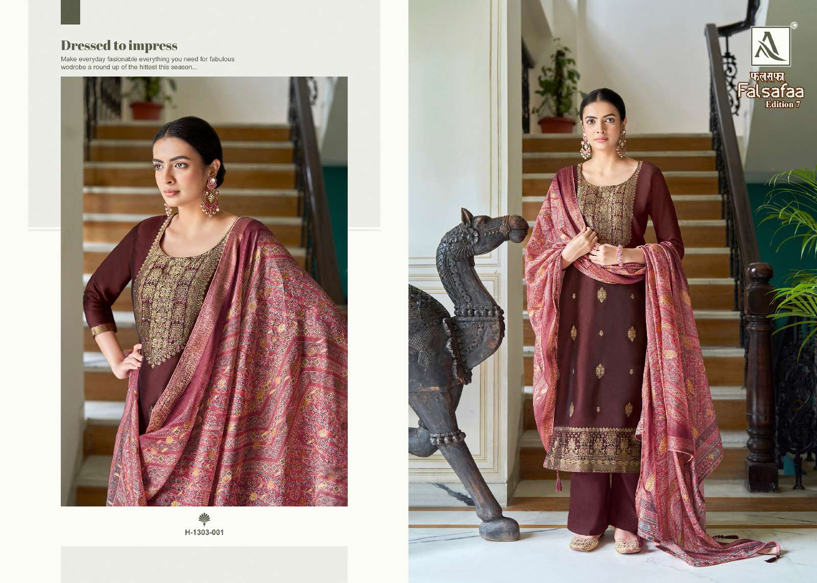 Falsafaa Vol-7 By Alok Suits 1303-001 To 1303-006 Series Beautiful Festive Suits Colorful Stylish Fancy Casual Wear & Ethnic Wear Dola Jacquard Embroidered Dresses At Wholesale Price