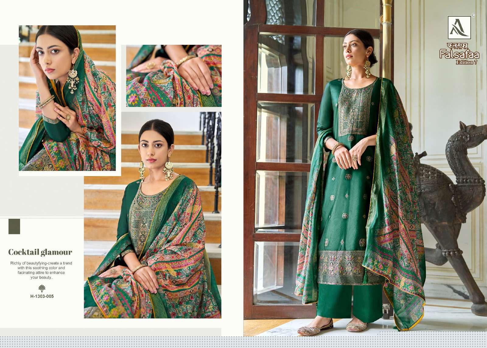 Falsafaa Vol-7 By Alok Suits 1303-001 To 1303-006 Series Beautiful Festive Suits Colorful Stylish Fancy Casual Wear & Ethnic Wear Dola Jacquard Embroidered Dresses At Wholesale Price