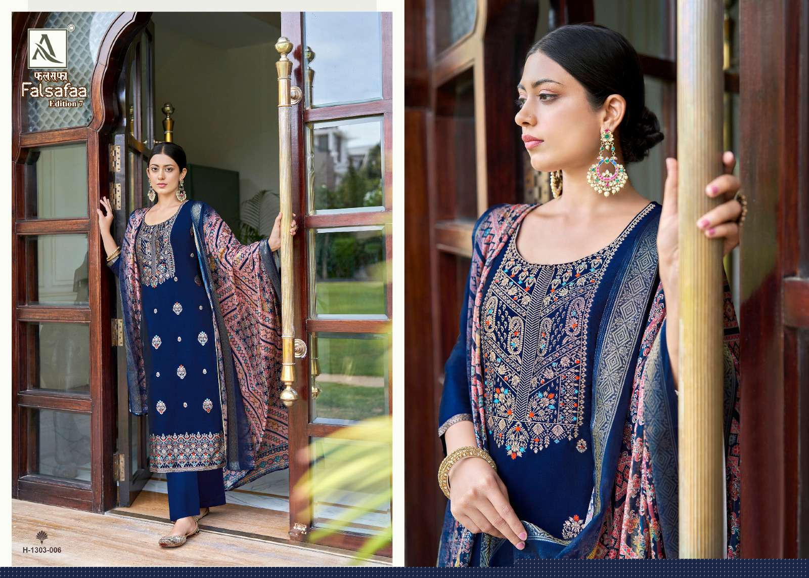 Falsafaa Vol-7 By Alok Suits 1303-001 To 1303-006 Series Beautiful Festive Suits Colorful Stylish Fancy Casual Wear & Ethnic Wear Dola Jacquard Embroidered Dresses At Wholesale Price