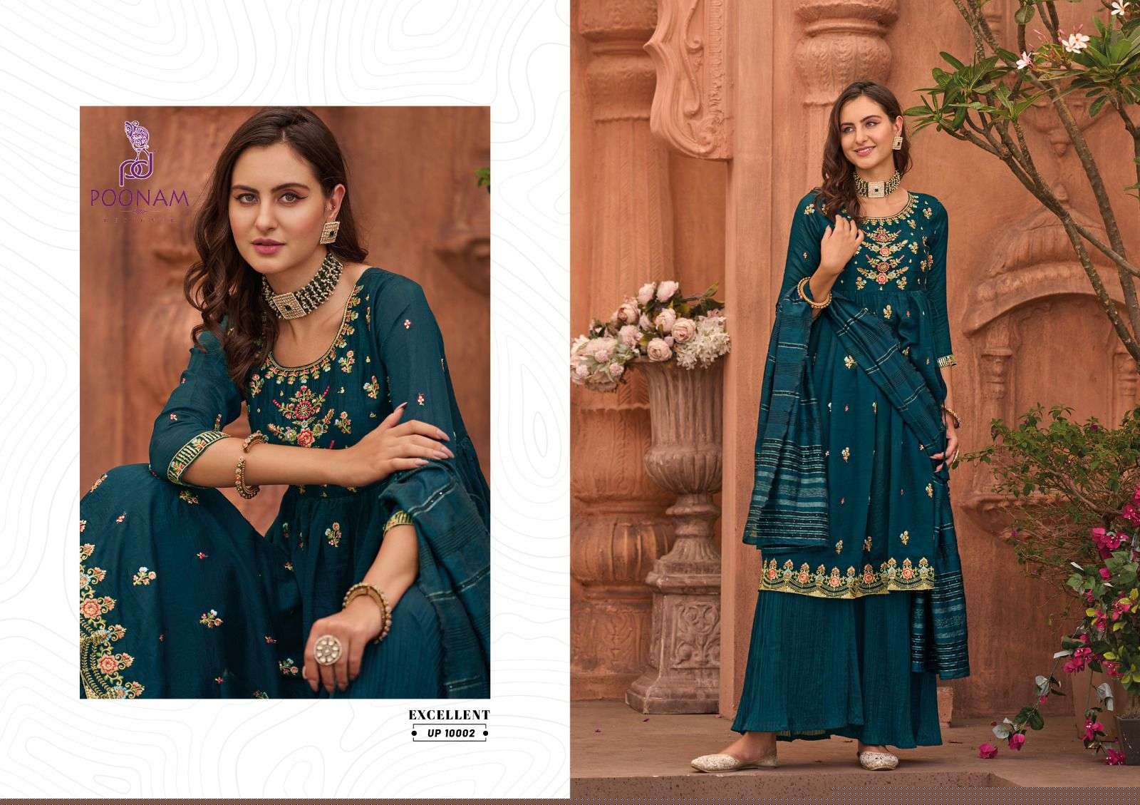 Utopia By Poonam Designer 10001 To 10006 Series Beautiful Sharara Suits Colorful Stylish Fancy Casual Wear & Ethnic Wear Pure Vichitra Dresses At Wholesale Price