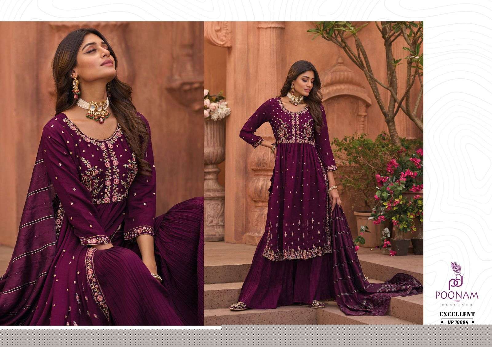 Utopia By Poonam Designer 10001 To 10006 Series Beautiful Sharara Suits Colorful Stylish Fancy Casual Wear & Ethnic Wear Pure Vichitra Dresses At Wholesale Price