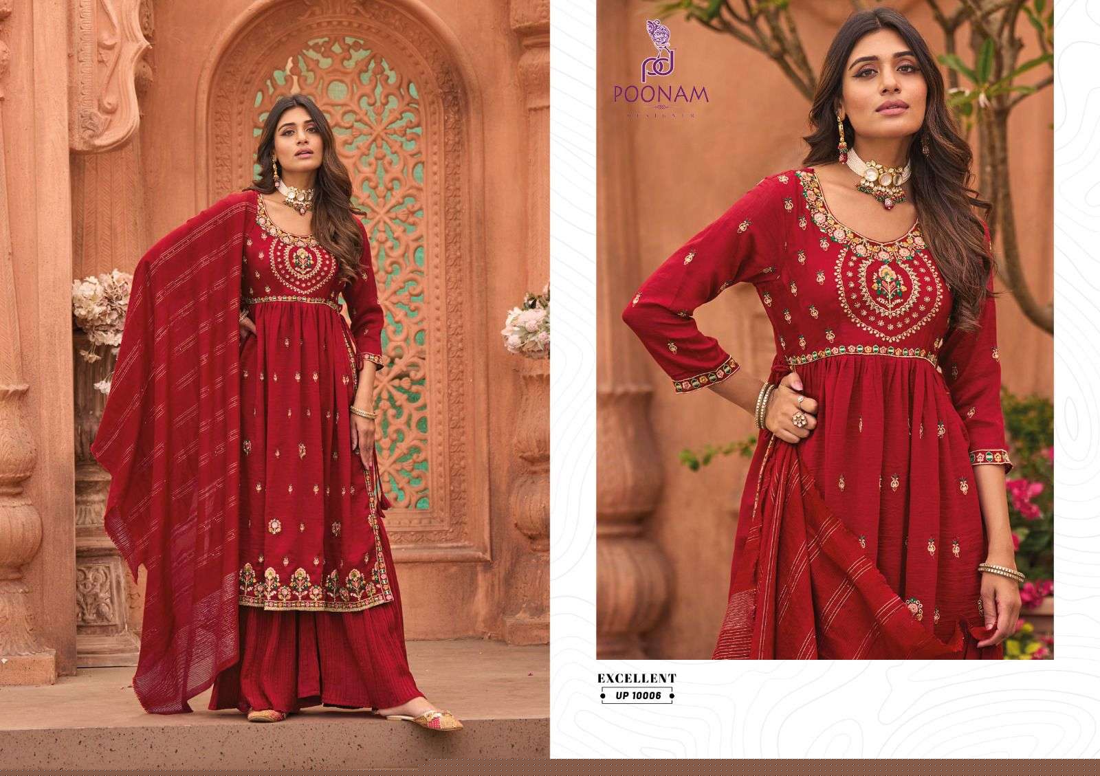 Utopia By Poonam Designer 10001 To 10006 Series Beautiful Sharara Suits Colorful Stylish Fancy Casual Wear & Ethnic Wear Pure Vichitra Dresses At Wholesale Price