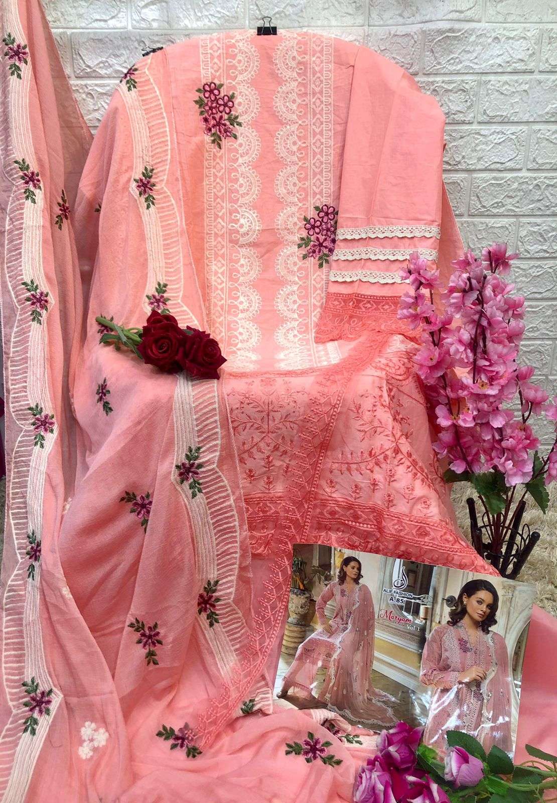 Maryam Vol-1 By Alif Fashion 84 To 85 Series Beautiful Pakistani Suits Stylish Colorful Fancy Casual Wear & Ethnic Wear Pure Cambric Cotton Embroidered Dresses At Wholesale Price