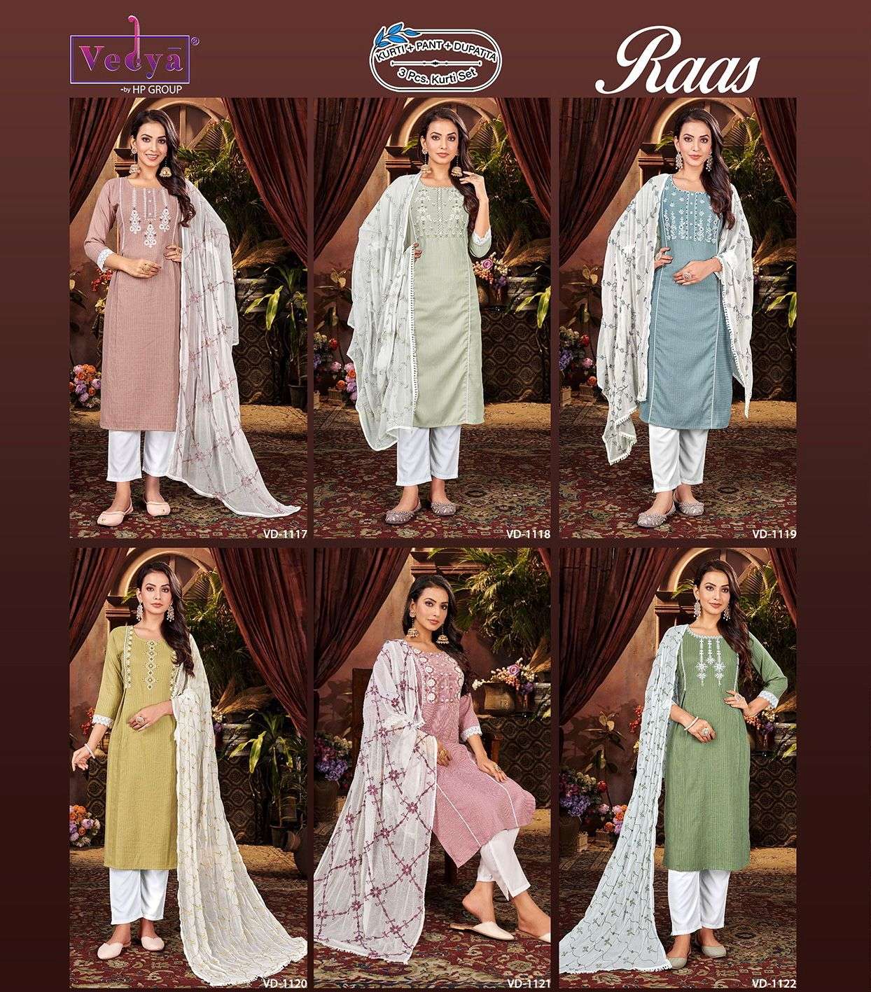 Raas By Vedya 1117 To 1122 Series Designer Festive Suits Beautiful Stylish Fancy Colorful Party Wear & Occasional Wear Chinnon Silk Dresses At Wholesale Price