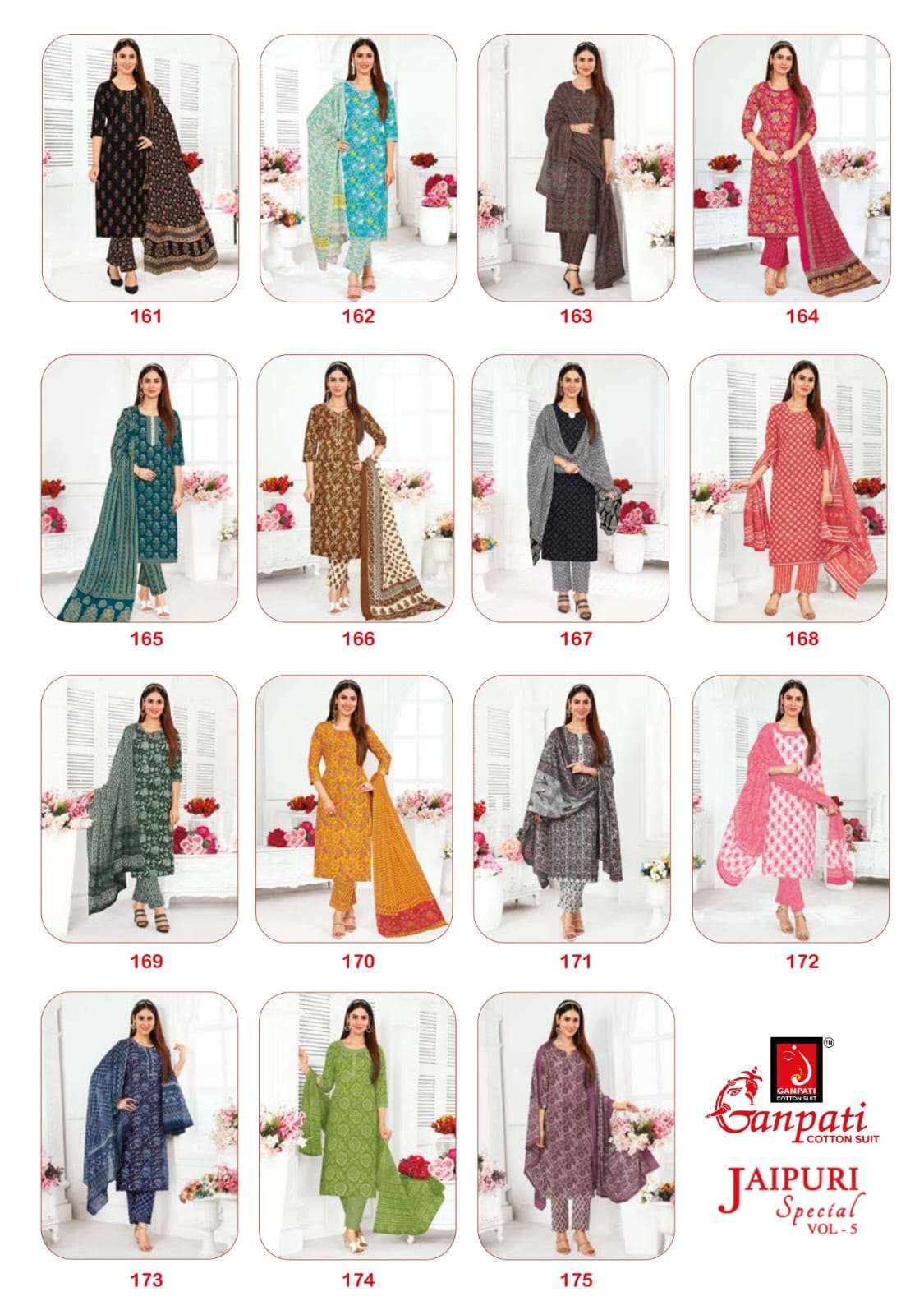 Jaipuri Special Vol-5 By Ganpati Cotton Suits 161 To 175 Series Beautiful Suits Stylish Colorful Fancy Casual Wear & Ethnic Wear Pure Cotton Print Dresses At Wholesale Price