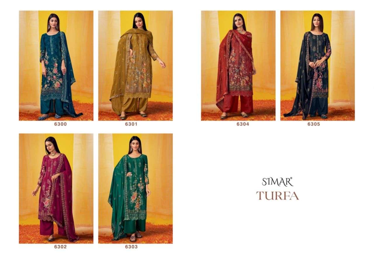 Turfa By Glossy 6300 To 6305 Series Beautiful Pakistani Suits Stylish Colorful Fancy Casual Wear & Ethnic Wear Viscose Chinnon Print Dresses At Wholesale Price