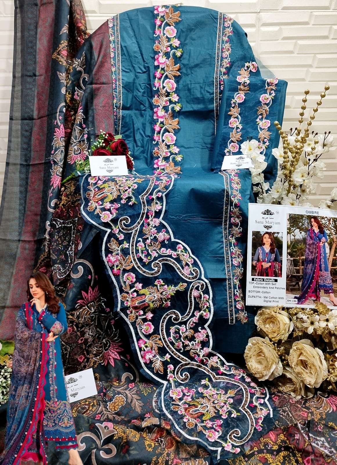 Ombre By Sana Maryam 155 To 158 Series Designer Pakistani Suits Beautiful Fancy Colorful Stylish Party Wear & Occasional Wear Heavy Cotton Embroidered Dresses At Wholesale Price