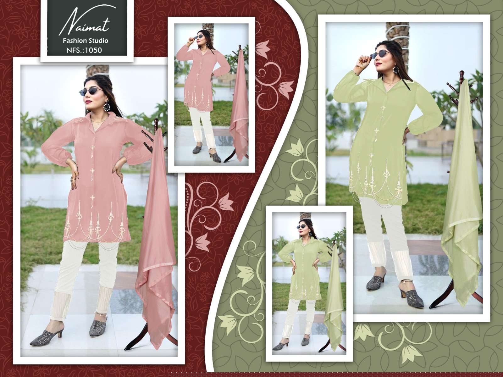 Naimat-1050 Colours By Naimat Fashion Studio 1050-A To 1050-B Series Beautiful Stylish Pakistani Suits Fancy Colorful Casual Wear & Ethnic Wear & Ready To Wear Pure Georgette Embroidery Dresses At Wholesale Price