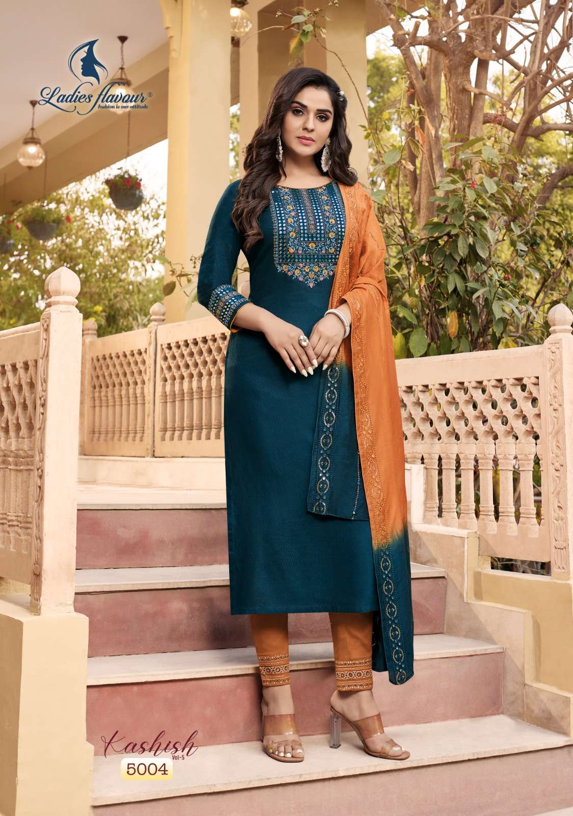Kashish Vol-5 By Ladies Flavour 5001 To 5006 Series Beautiful Sharara Suits Colorful Stylish Fancy Casual Wear & Ethnic Wear Pure Rayon Embroidered Dresses At Wholesale Price
