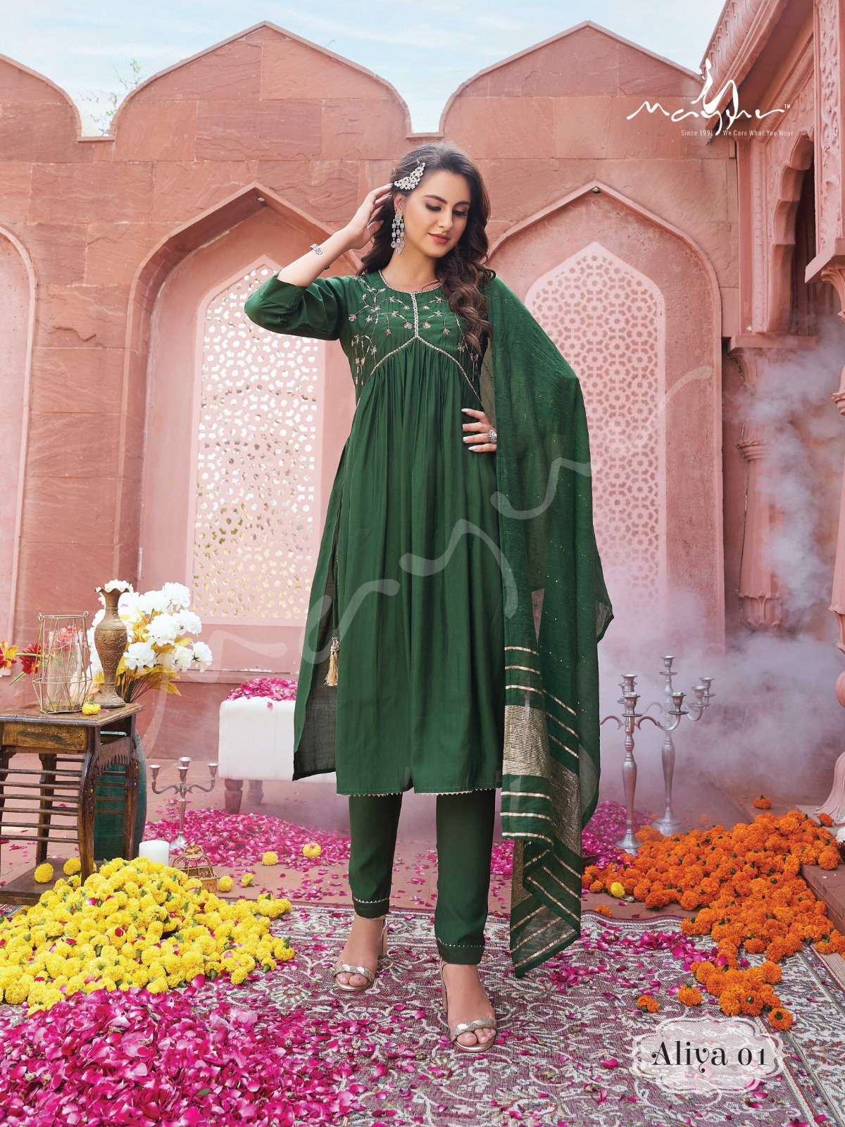 Aliya By Mayur Fashion 01 To 06 Series Beautiful Sharara Suits Colorful Stylish Fancy Casual Wear & Ethnic Wear Viscose Silk Embroidered Dresses At Wholesale Price