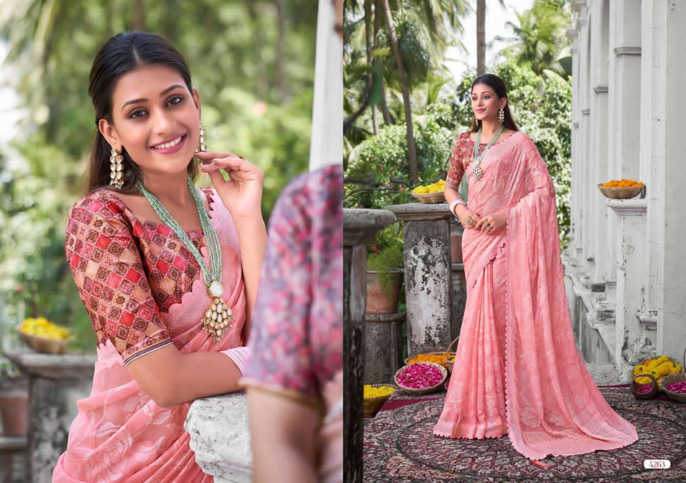 Kinjal Brasso Vol-2 By 5D Designer 4263 To 4270 Series Indian Traditional Wear Collection Beautiful Stylish Fancy Colorful Party Wear & Occasional Wear Chiffon Sarees At Wholesale Price
