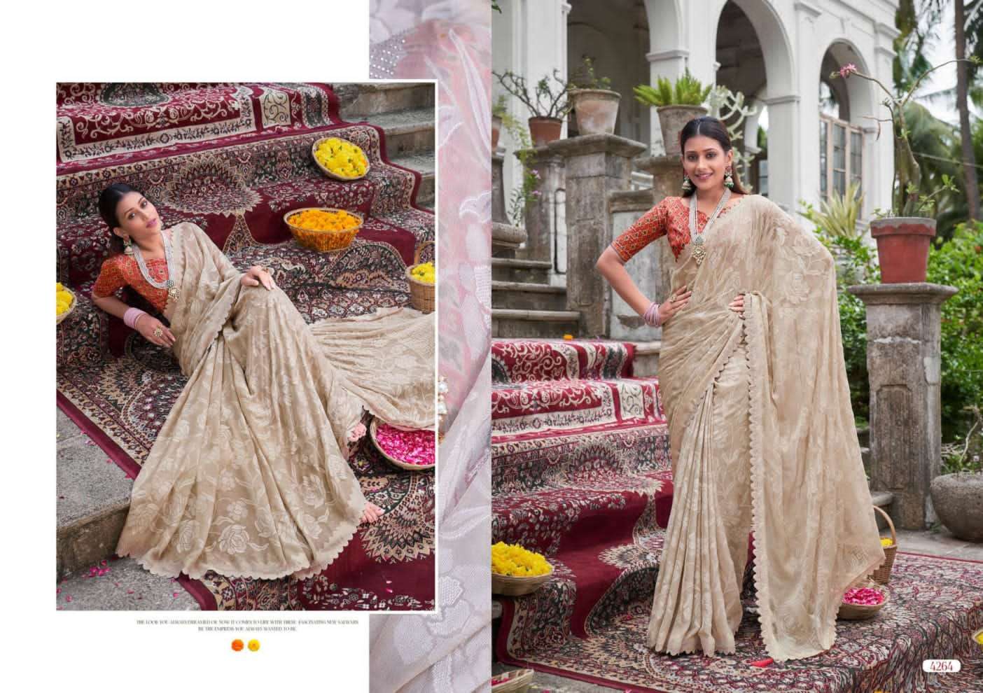 Kinjal Brasso Vol-2 By 5D Designer 4263 To 4270 Series Indian Traditional Wear Collection Beautiful Stylish Fancy Colorful Party Wear & Occasional Wear Chiffon Sarees At Wholesale Price
